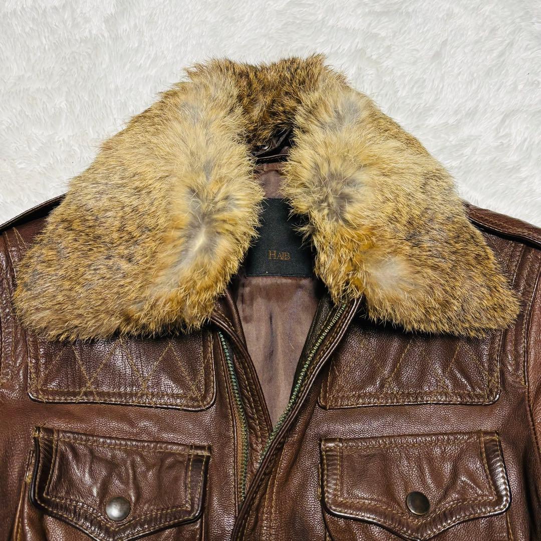 希少 HALB レザージャケット ゴートレザー ファー ブラウン ライダース