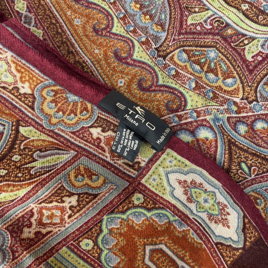 希少ETRO ペイズリー柄 ストールイタリア製シルクウールストール珍品箱タグ付き