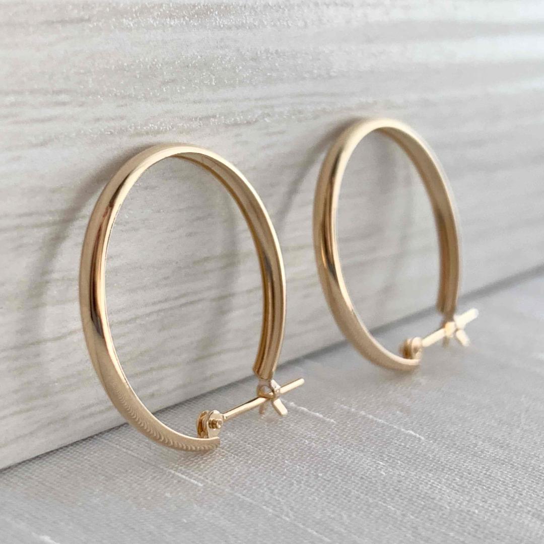 18金【2×20mm 甲丸フープピアス】イエローゴールド K18刻印入 新品！