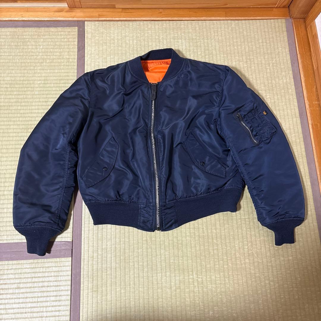 アメリカ製90s ALPHA MA-1 ネイビー L古着