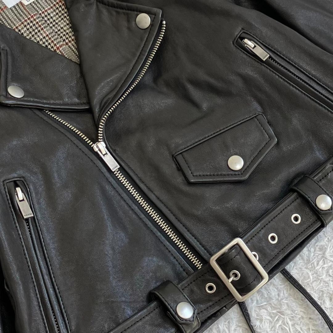 極美品✨アメリ レースアップライダースジャケット ラムレザー ブラック 黒 S