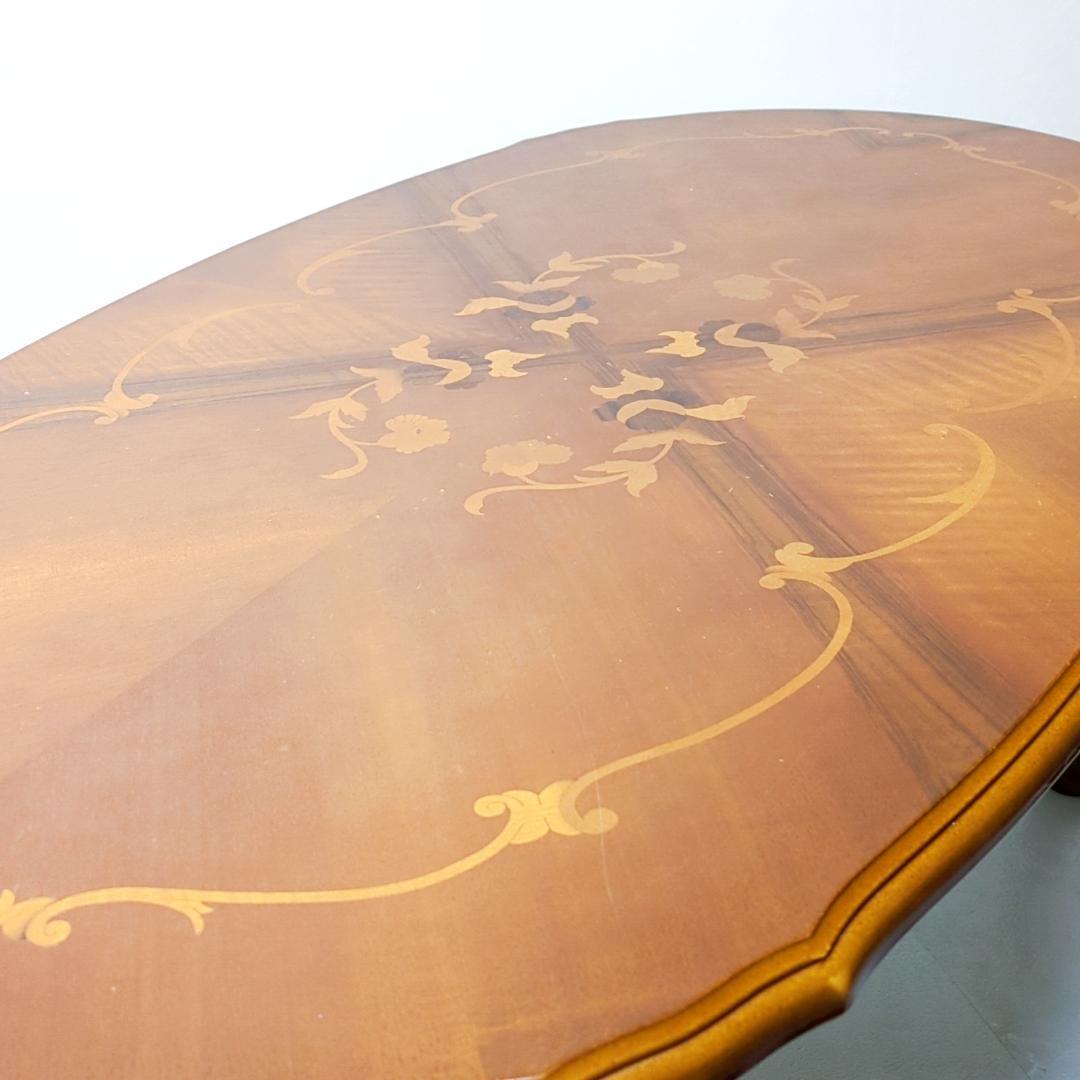 イタリア アンティーク センターテーブル 猫脚 象嵌 リビングテーブル 幅105