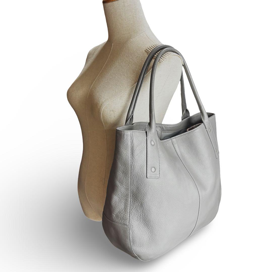 【美品】マーガレットハウエルアイデア　トートバッグ　オールレザー　グレー　大容量