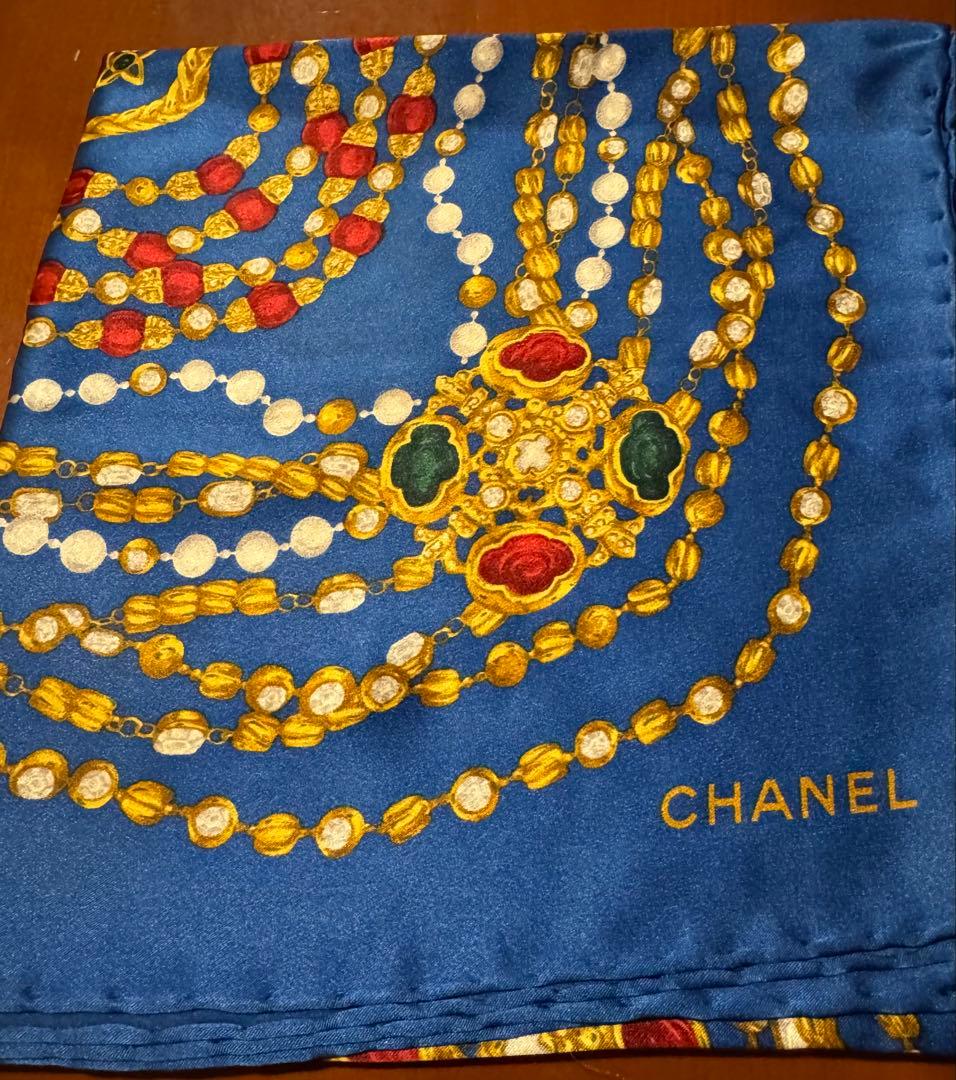 CHANEL ビーズデザイン スカーフ 90cm