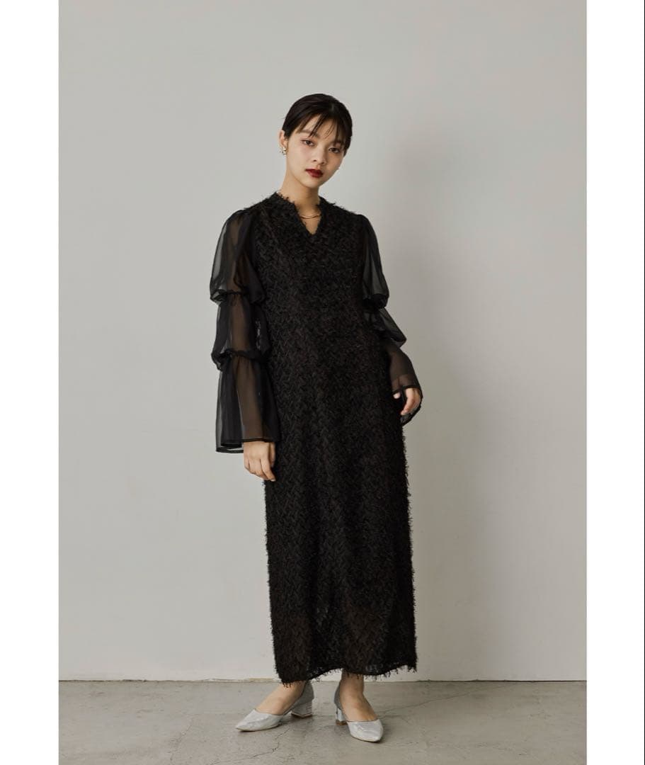 【sssy】niana デザインスリーブシャギードレス