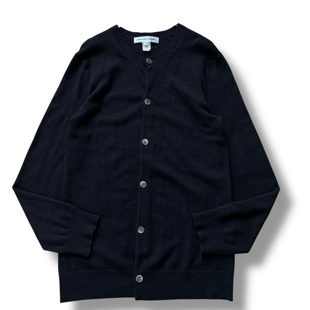 コムデギャルソンシャツ クルーネック 長袖 ロングカーディガン シェルボタン 黒