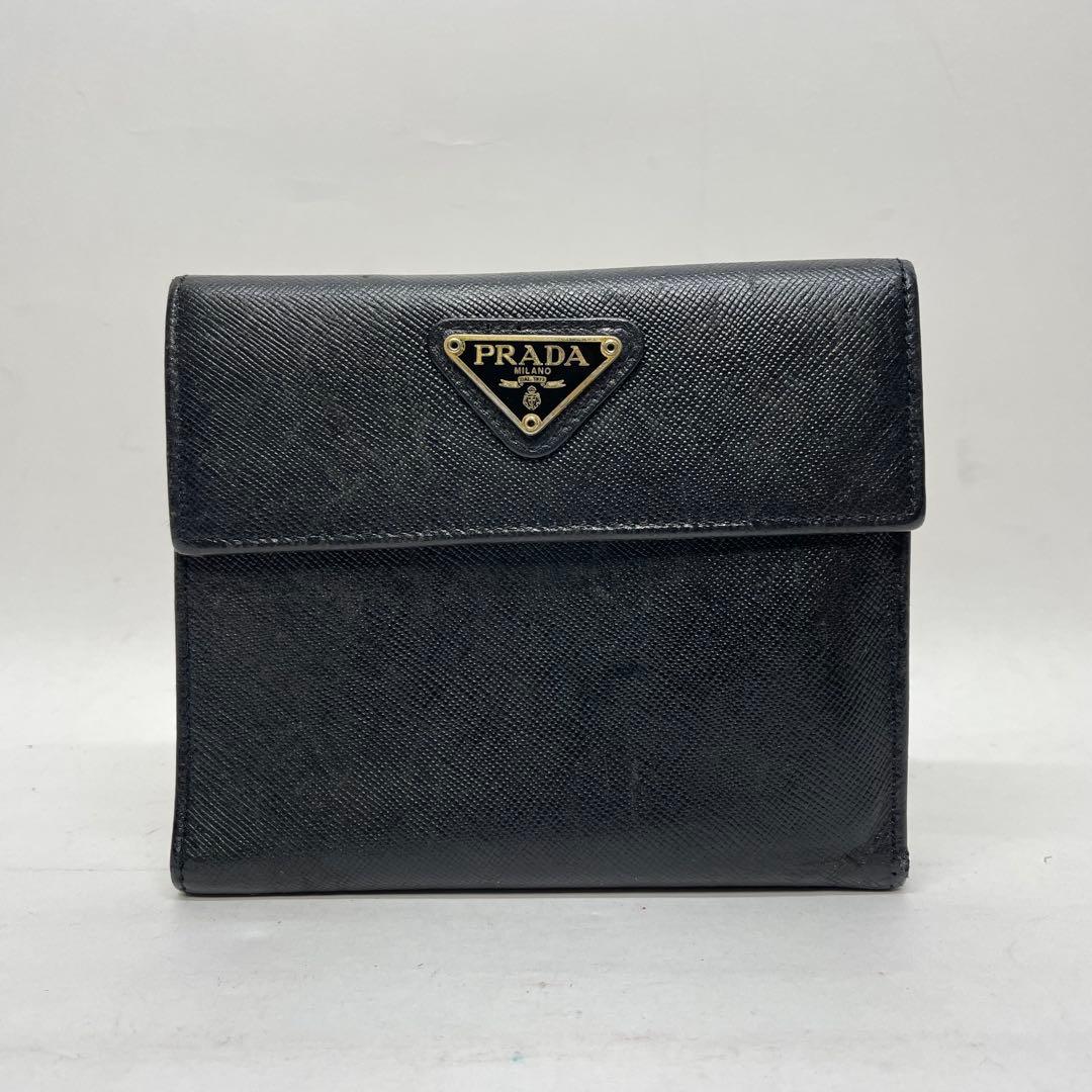 2866 PRADA プラダ 三つ折り財布 ブラック トライアングルロゴ