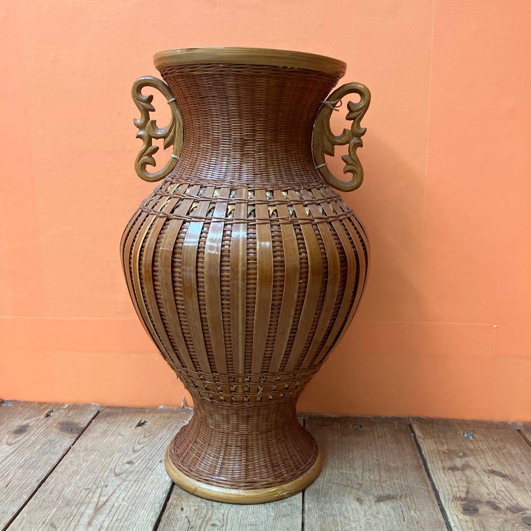 C-壁 竹編み 花瓶 花器 壺 中国美術 伝統工芸 浙江工芸品 網代編み バンブ