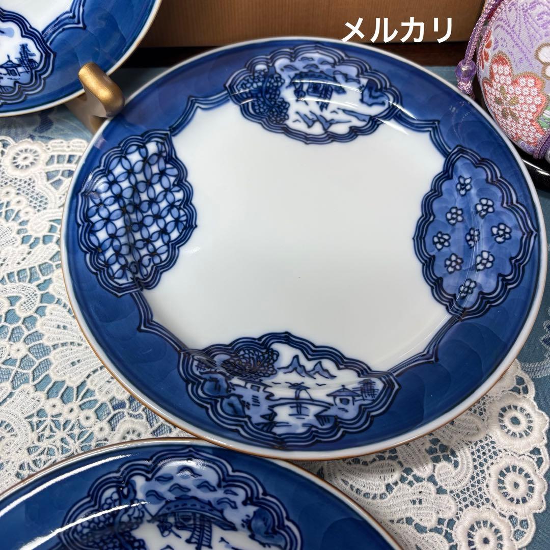 源右衛門窯　染付祥瑞手　約１８ｃｍ　中皿　5枚1セット　美品　木箱入り