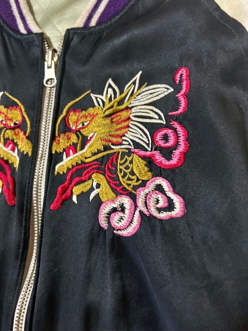 スカジャン ☆ドラゴン虎 舞子 刺繍 リバーシブル ヴィンテージ シルク