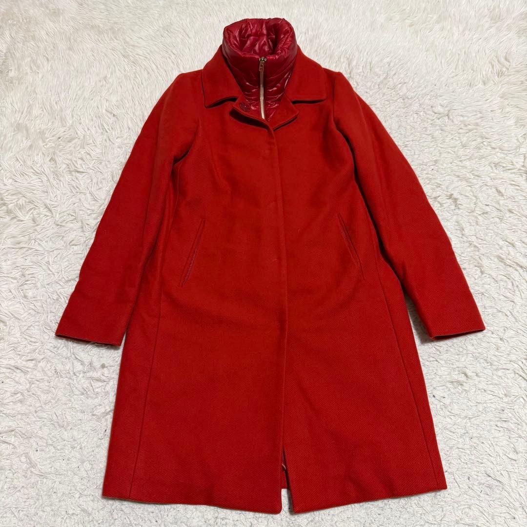 近年美品Lサイズ相当　ヘルノ　ロングコート　ライトダウン　レイヤード　レッド