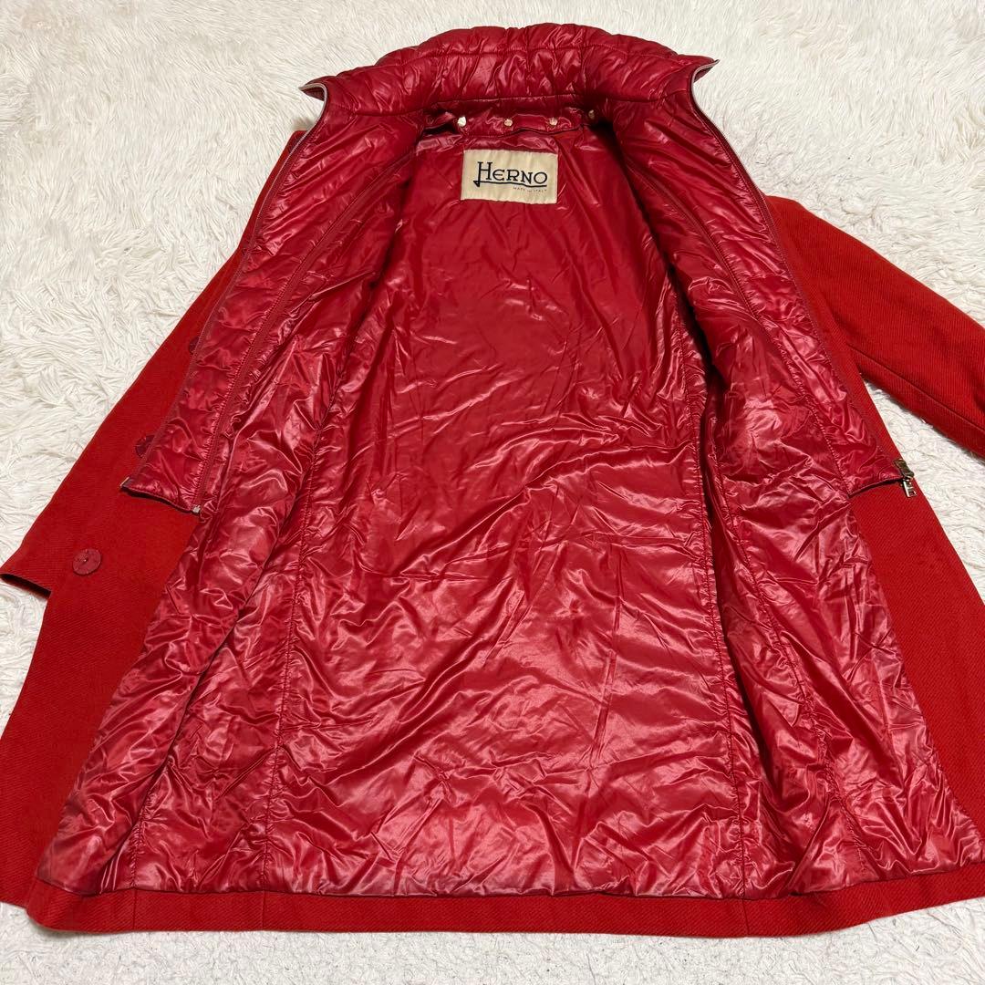 近年美品Lサイズ相当　ヘルノ　ロングコート　ライトダウン　レイヤード　レッド