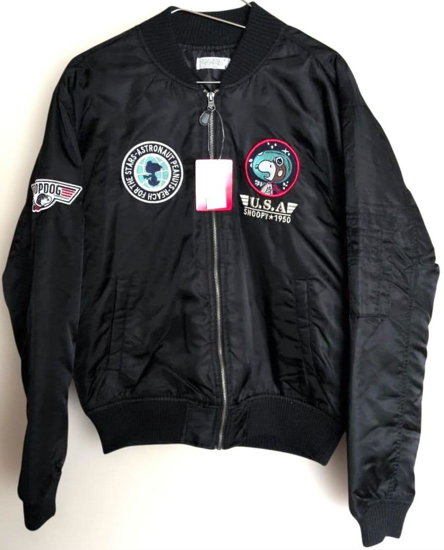 【新品】スヌーピー MA-1 フライトジャケット 黒 L メンズ アストロ