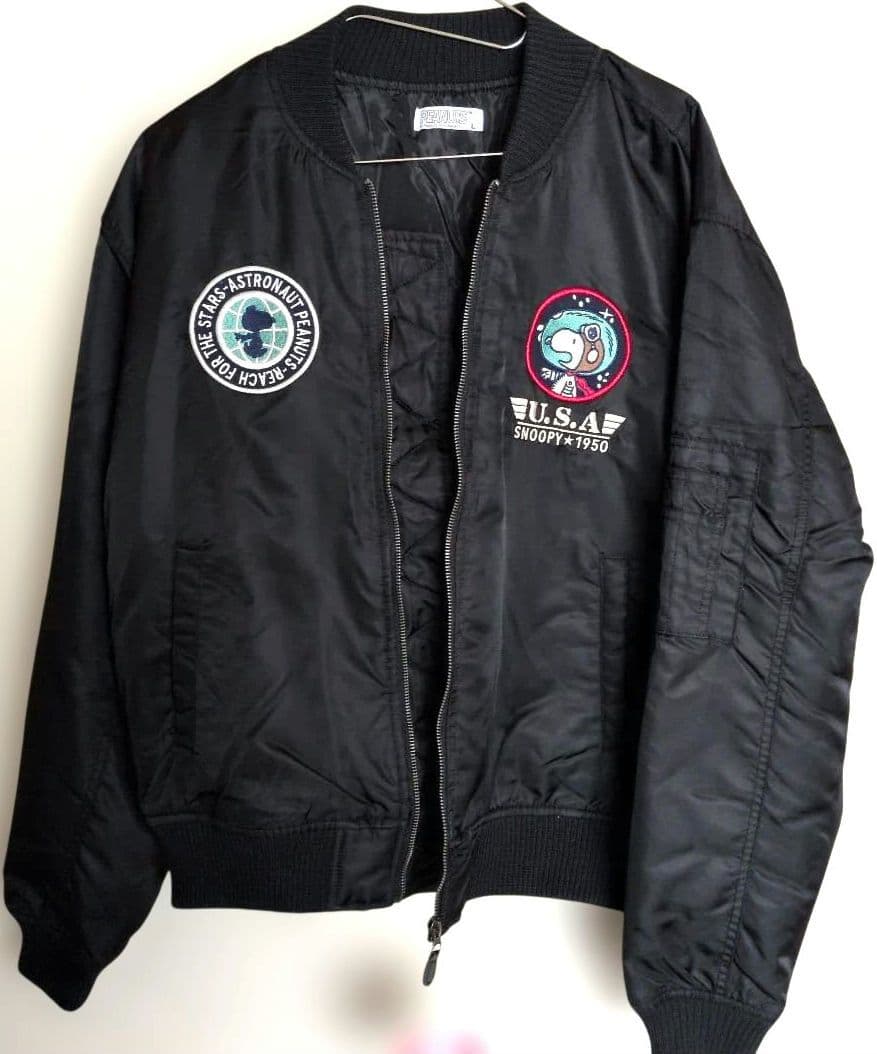 【新品】スヌーピー MA-1 フライトジャケット 黒 L メンズ アストロ