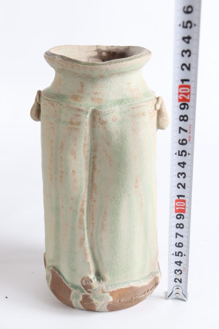 黄瀬戸 窯変耳付花入 山田勢児 共箱 花生け