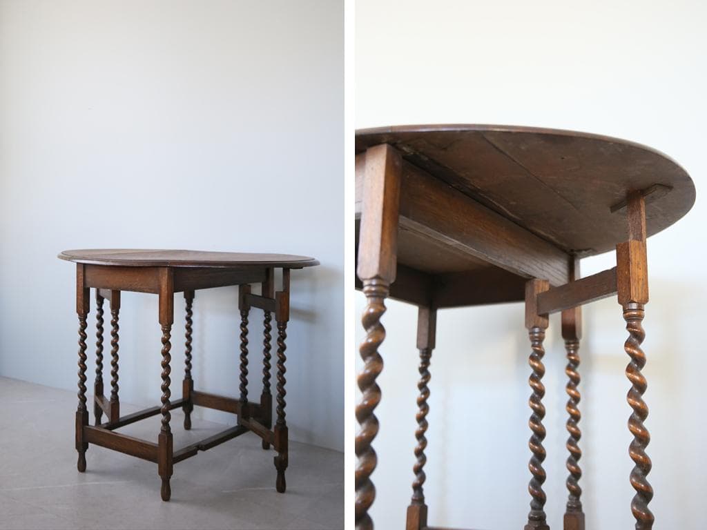 英国アンティーク木製ゲートレッグテーブル/ダイニング机バタフライ(91-122)