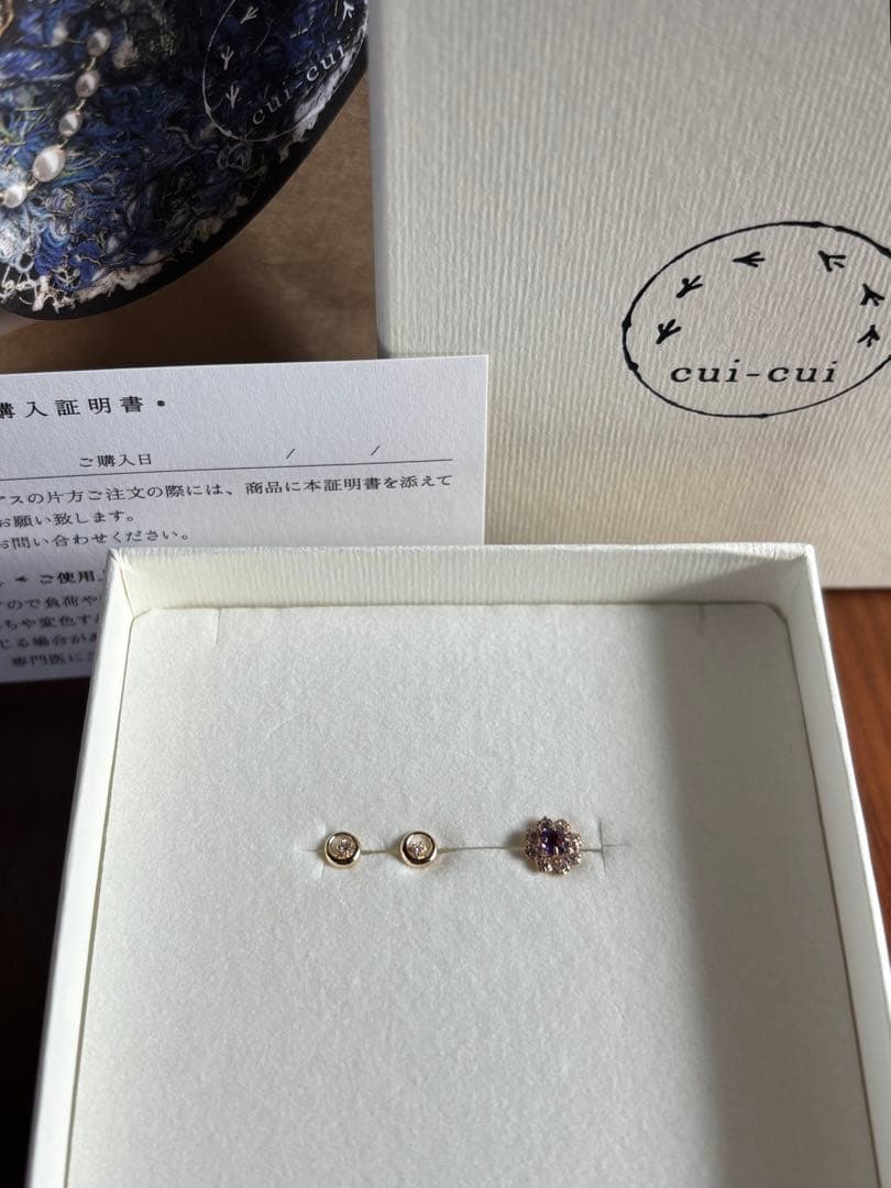 【cui-cui】（新品）K10YGダイヤモンド、K10片耳ピアス2個セット
