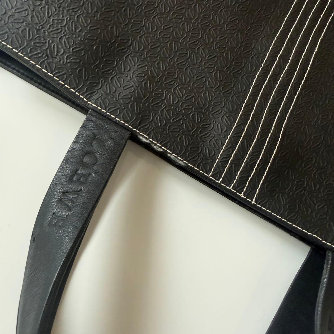 ロエベ　リピートアナグラムトートバッグ　ブラック　A4可　PVC 総柄　ロゴ