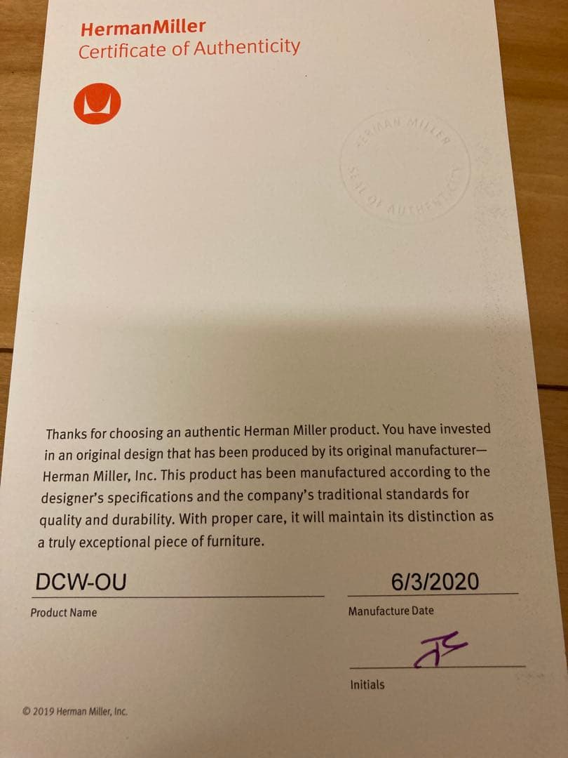 ハーマンミラー正規品　イームズプライウッドチェア　DCW ミッドセンチュリー