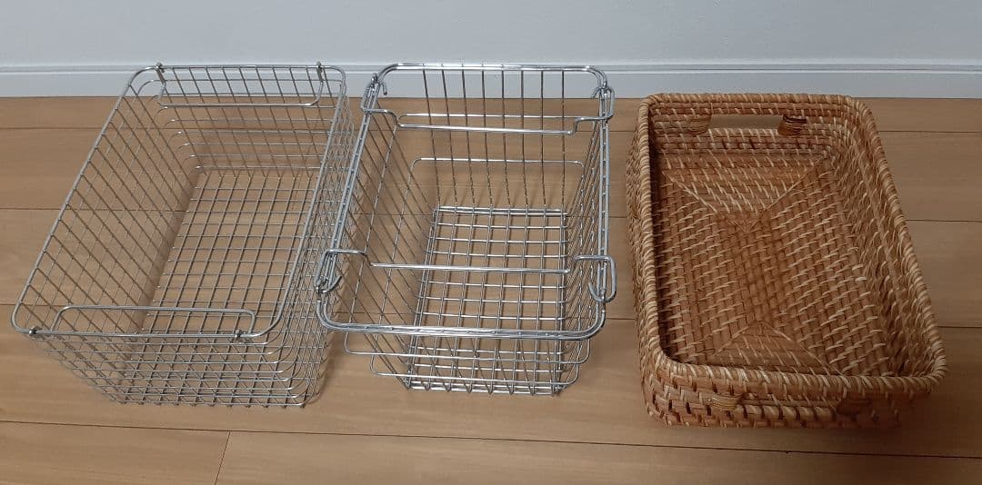 無印良品 ステンレスワイヤーバスケット　ラタン　藤　バスケット カゴ 収納雑貨