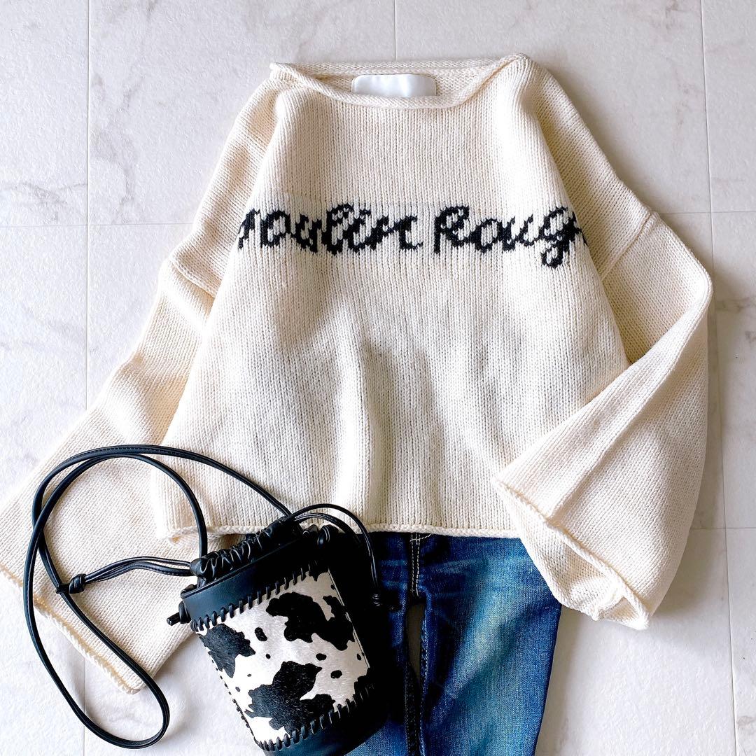 近年.美品☆ウィムガゼット ショート丈 ロゴニット ゆったり 白