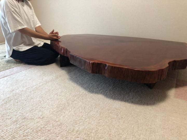 高級　紫壇　ローテーブル　座卓　衝立　一枚板　輪切り