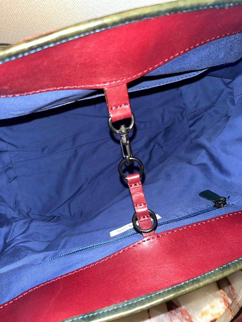 美品 PleatsPlease ジャガード織×レザートートバック イッセイミヤケ