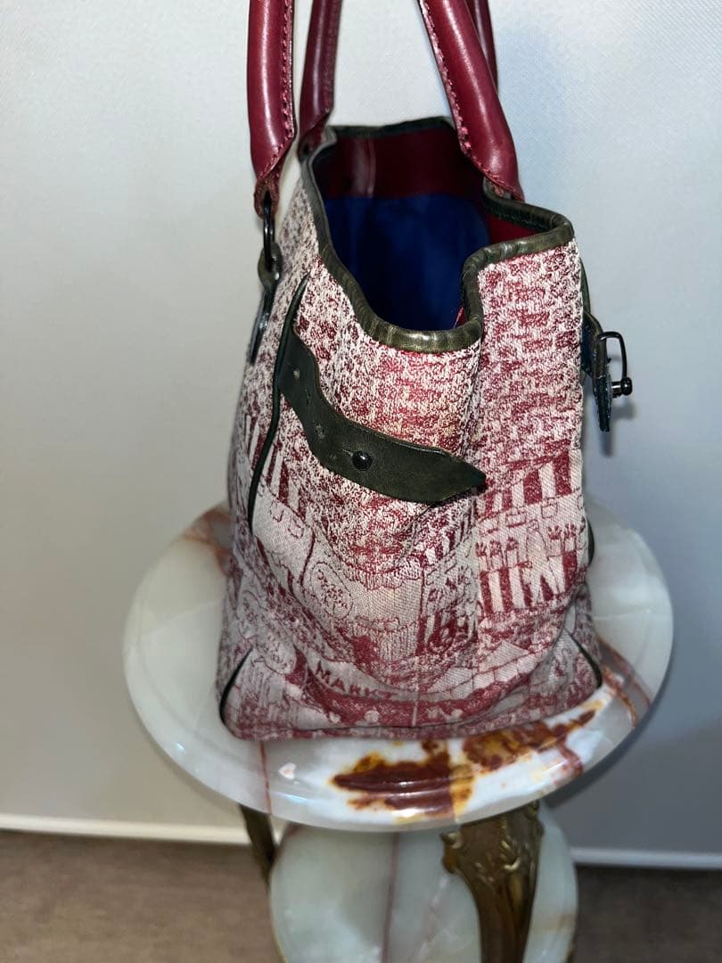 美品 PleatsPlease ジャガード織×レザートートバック イッセイミヤケ