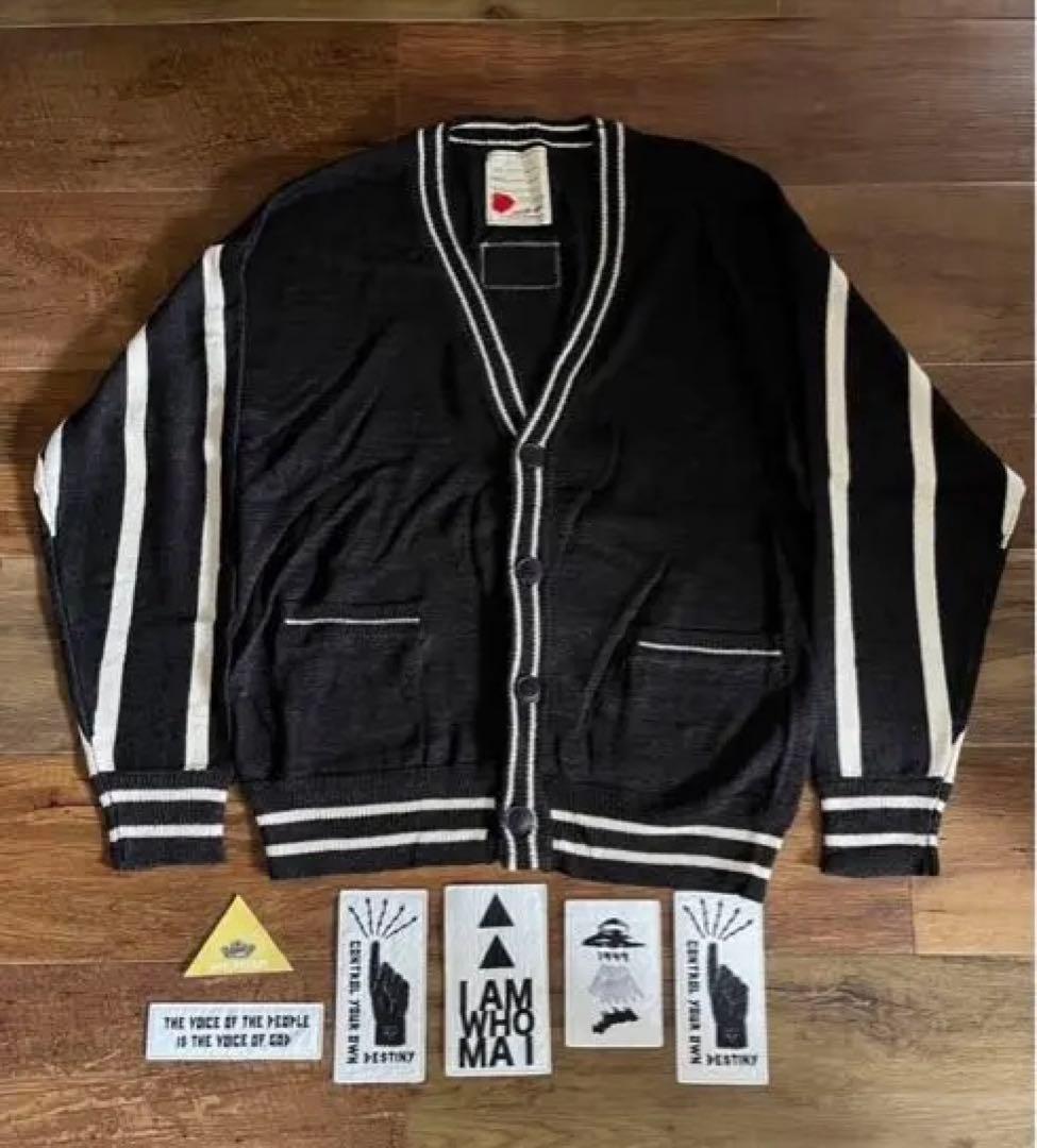 新品　未使用　セヴシグ　カーディガン　ブラック ストライプ ワッペン　自宅保管