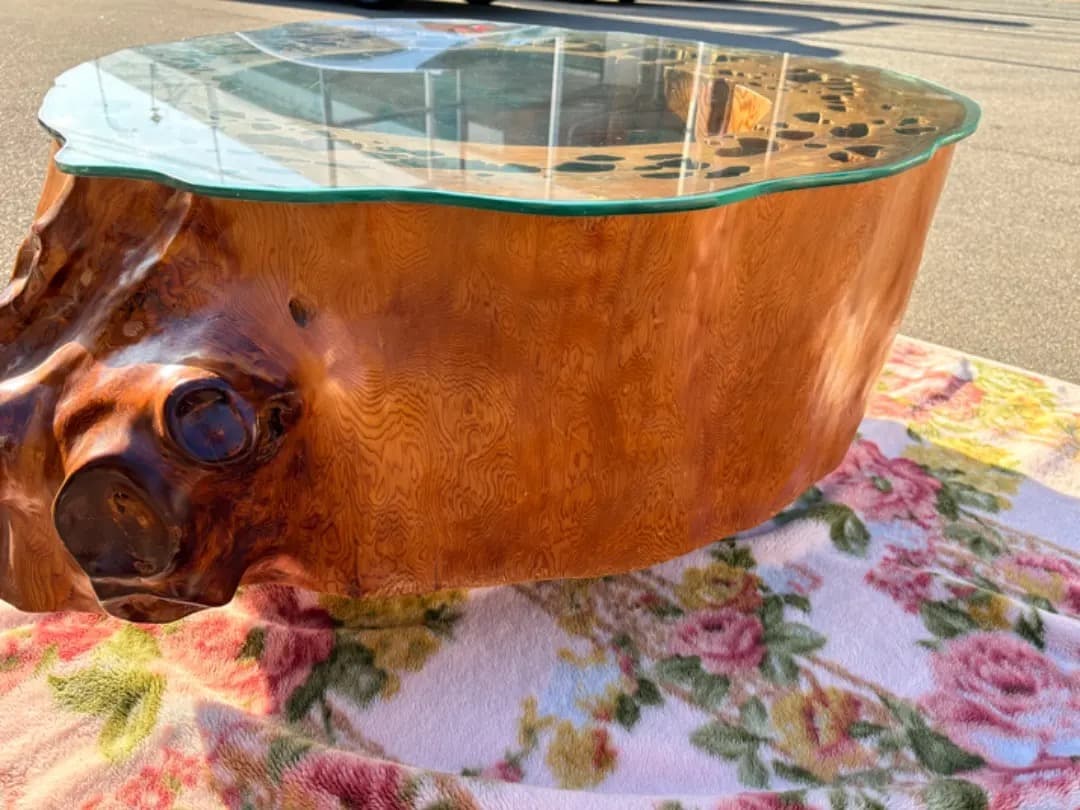 【希少】 屋久杉　センターテーブル　天然瘤　極上杢目　ガラス天板　厚さ30cm超