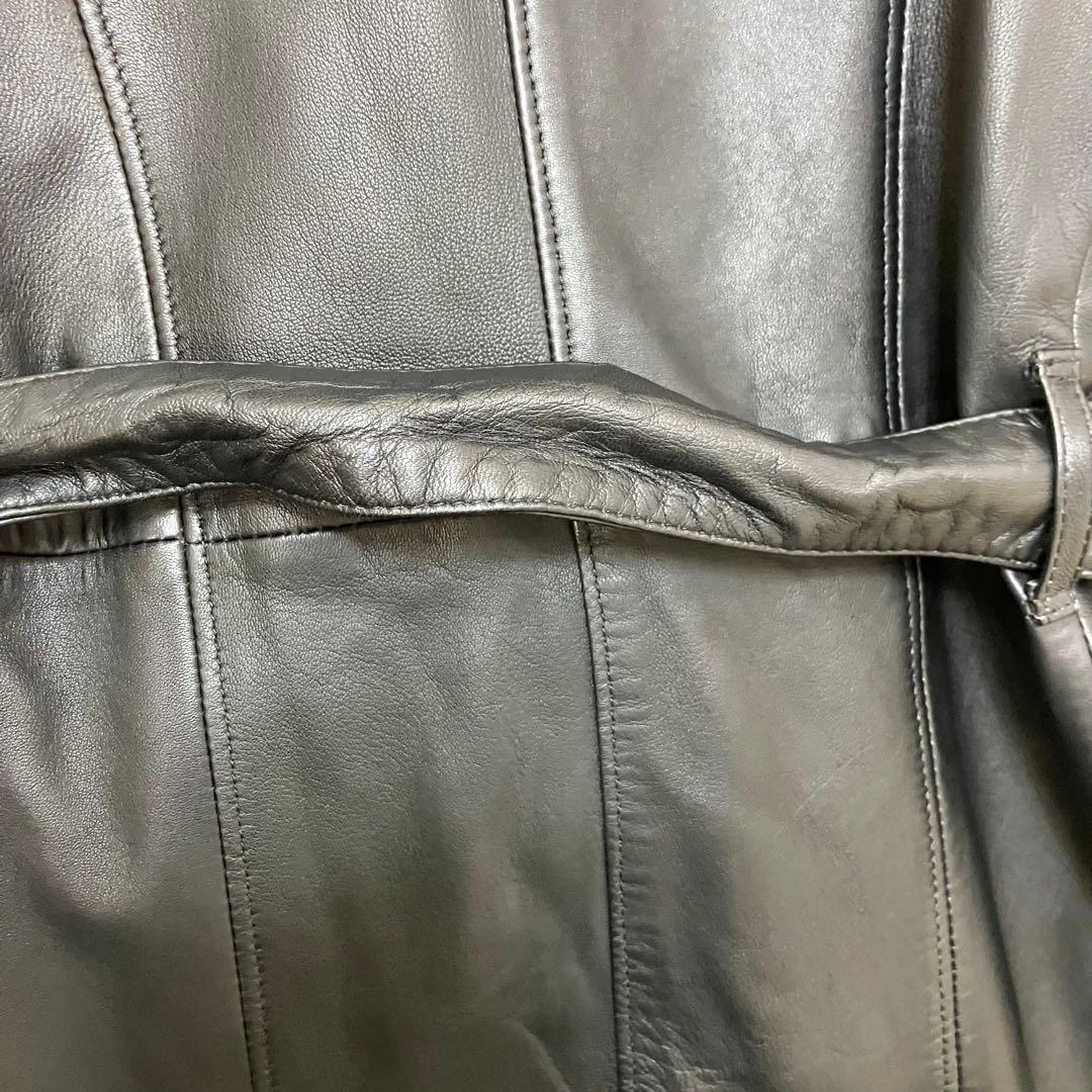 コムサデモード 羊革 ラム オールレザー ダブル トレンチコート ベルテッド 黒