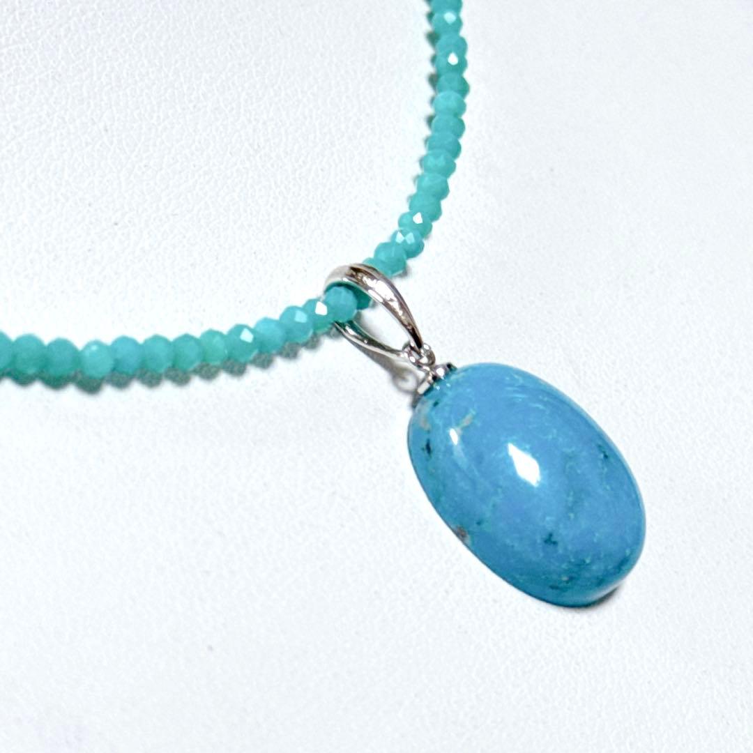 天然ターコイズペンダントターコイズネックレスNO25-2162