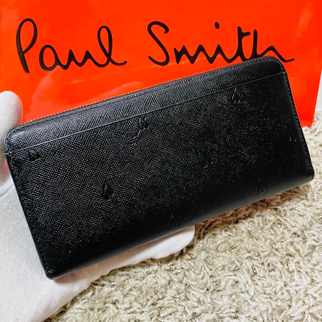 美品 ポールスミス スミシーハート 長財布 ラウンドジップ ブラック 9236