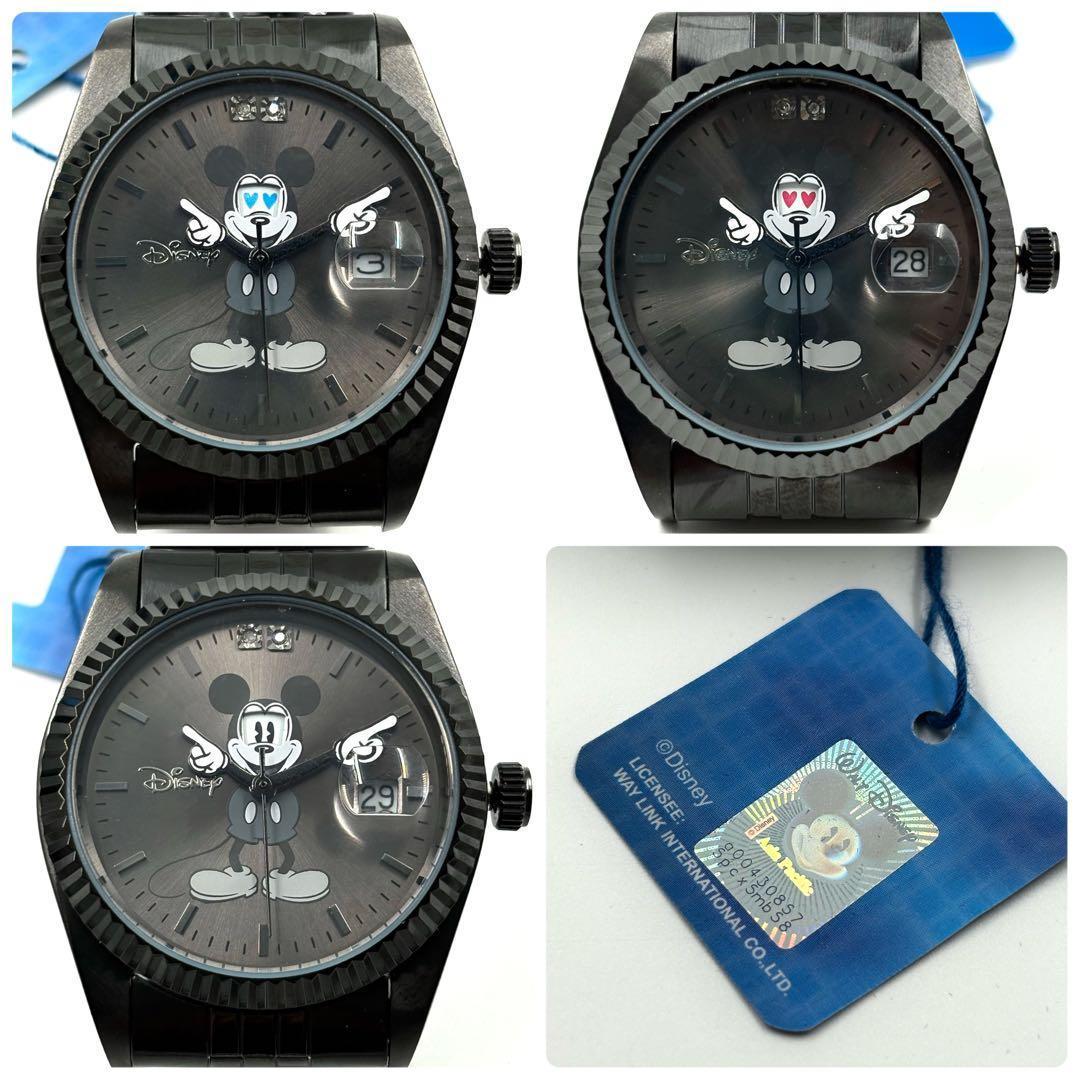 新品 ディズニー シークレットアイ ミッキー 腕時計 ブラック ダイヤ 限定品