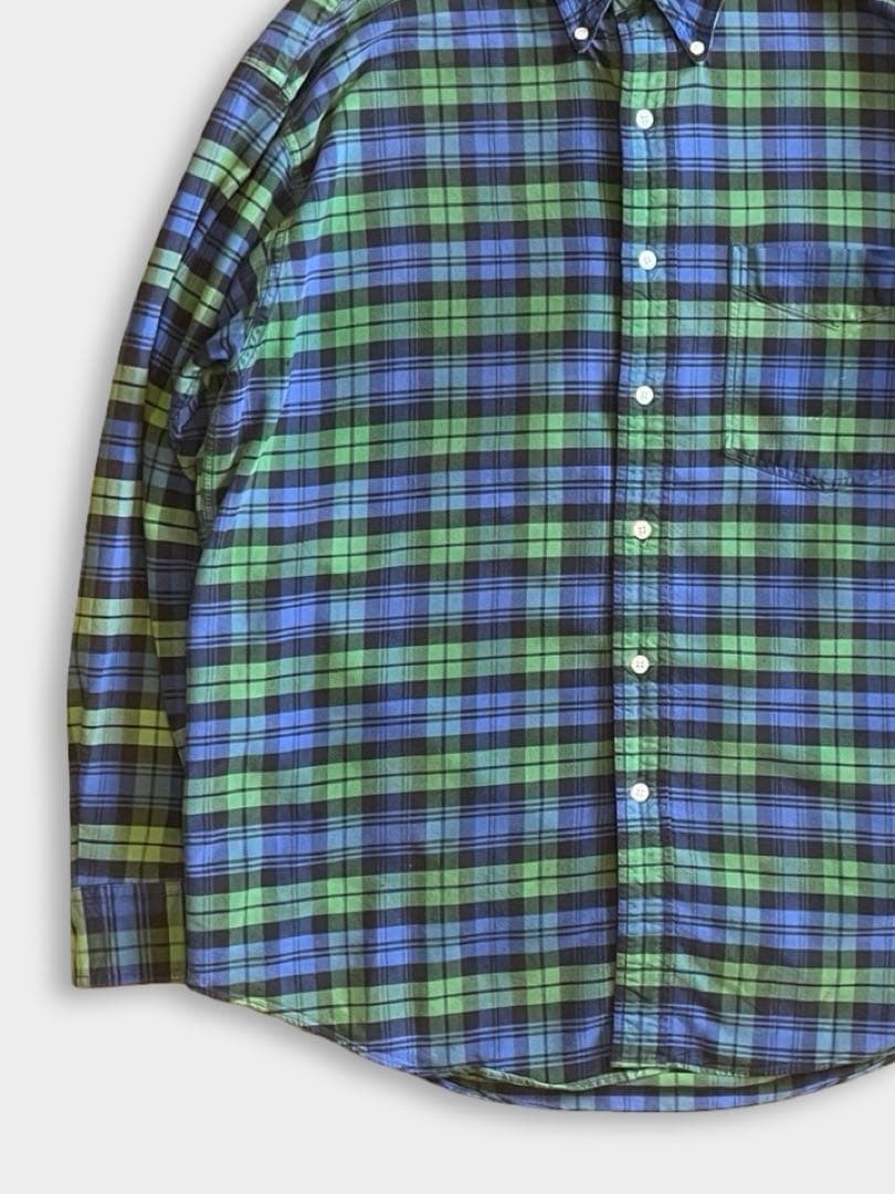 90s OLD GAP ボタンダウン チェックシャツ 長袖 緑 青 古着
