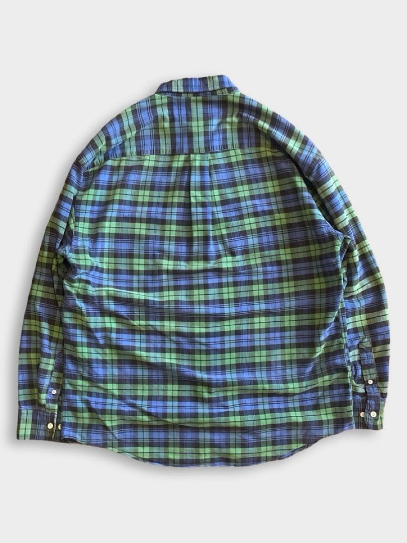 90s OLD GAP ボタンダウン チェックシャツ 長袖 緑 青 古着