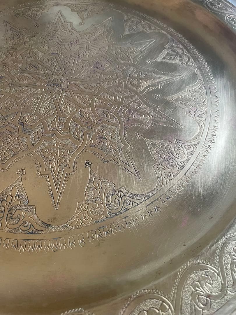 モロッコ製 ヴィンテージ 真鍮 トレイ テーブル 大皿 ゴールド プレート