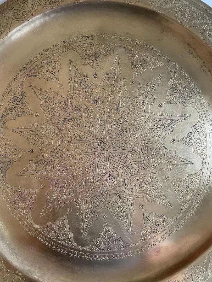 モロッコ製 ヴィンテージ 真鍮 トレイ テーブル 大皿 ゴールド プレート