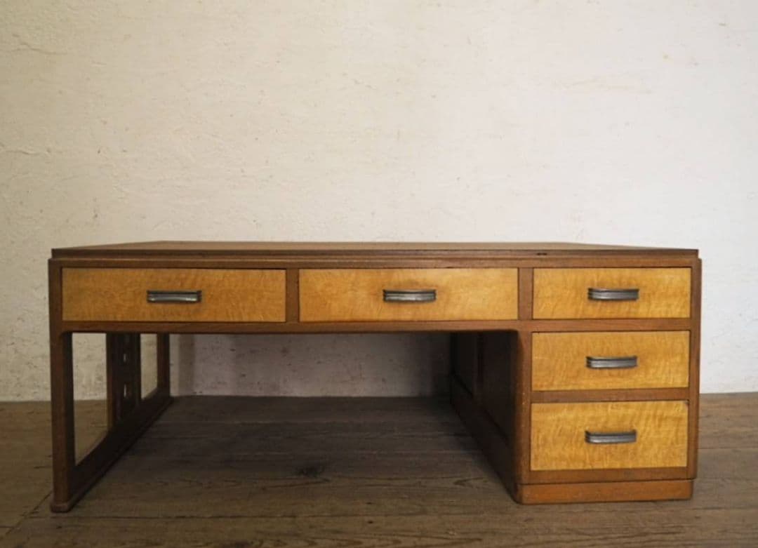 1045 ヴィンテージ　ロータイプ　片袖机　テーブル　古家具　引き出し　レトロ