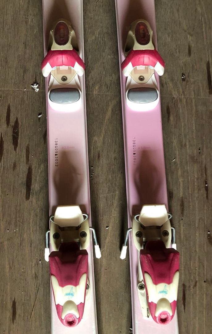 ジュニアスキーセット　スキー板／ビンディング／ポール／ホルダーベルト　ピンク花柄