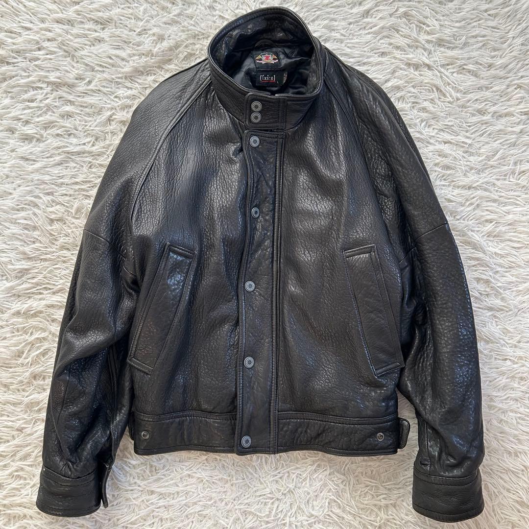 90s ixi:z レザージャケット ブルゾン シワ加工 短丈 羊革 中綿 L
