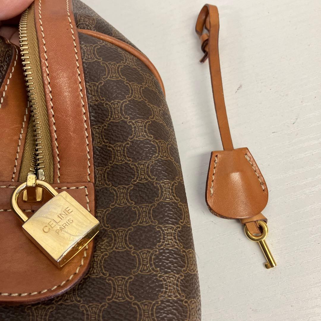 CELINE　ボストンバッグ　マカダム柄　ブラウン　南京錠付き　2940
