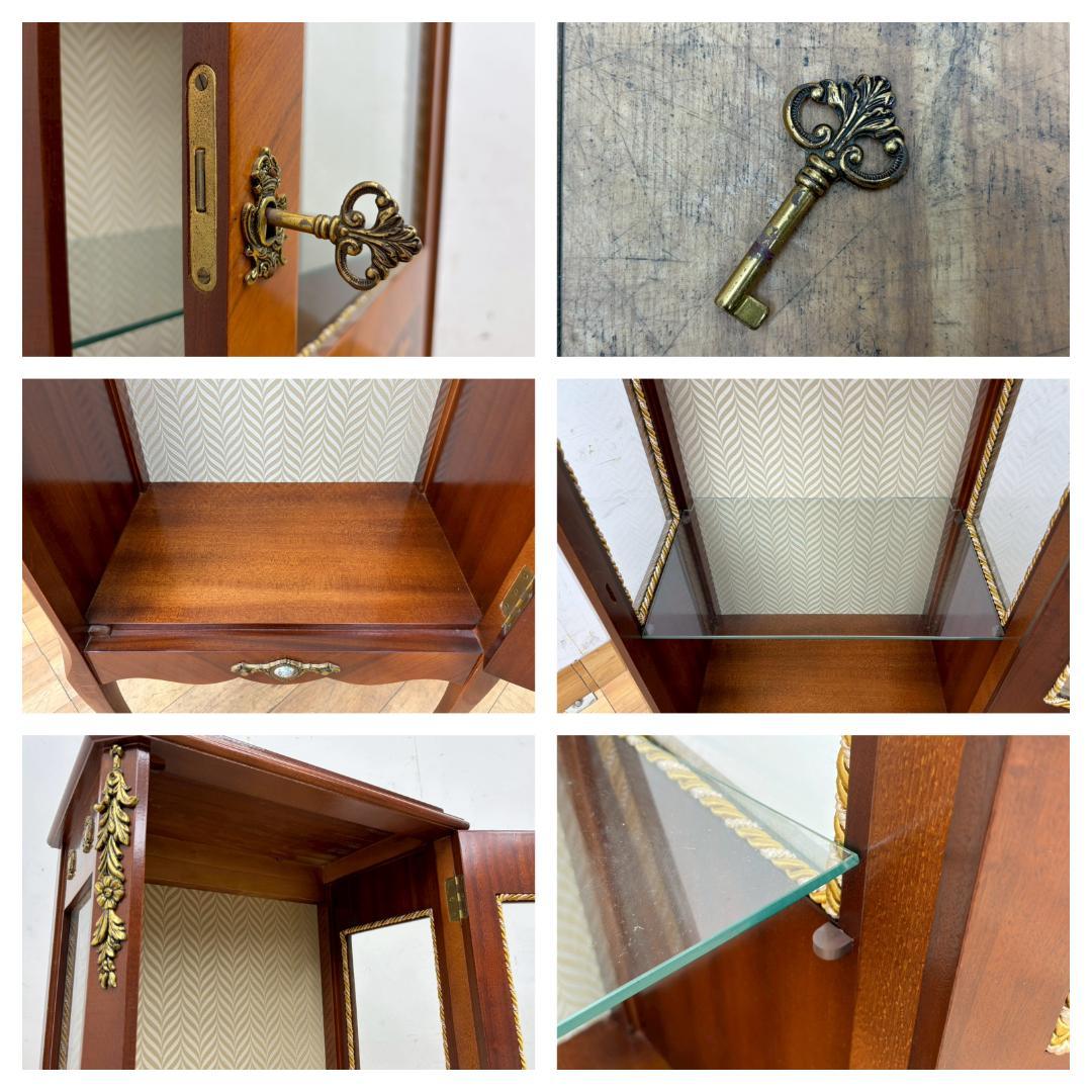 T7991☆展示品イタリアネオクラシックルイ16世様式象嵌細工真鍮金具飾り棚