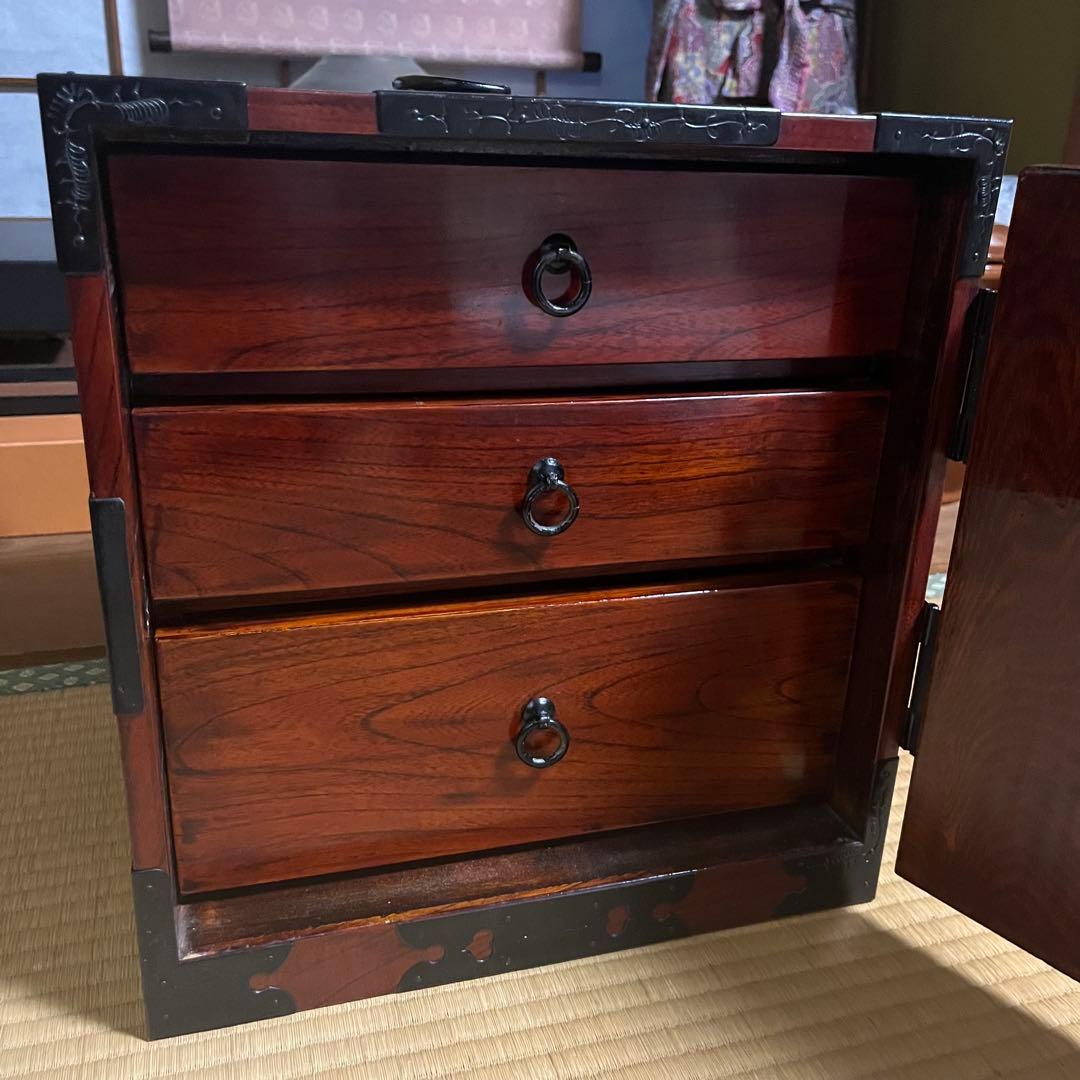 骨董 船箪笥 銭箱 引き出し 金具 鍵付 手提げ
