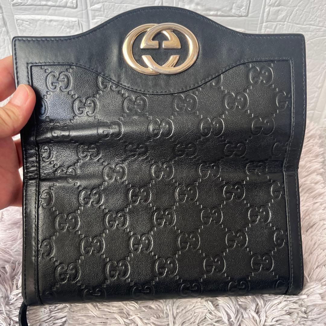 美品✨GUCCI シマ　インターロッキング　L字ファスナー　ブラック　長財布