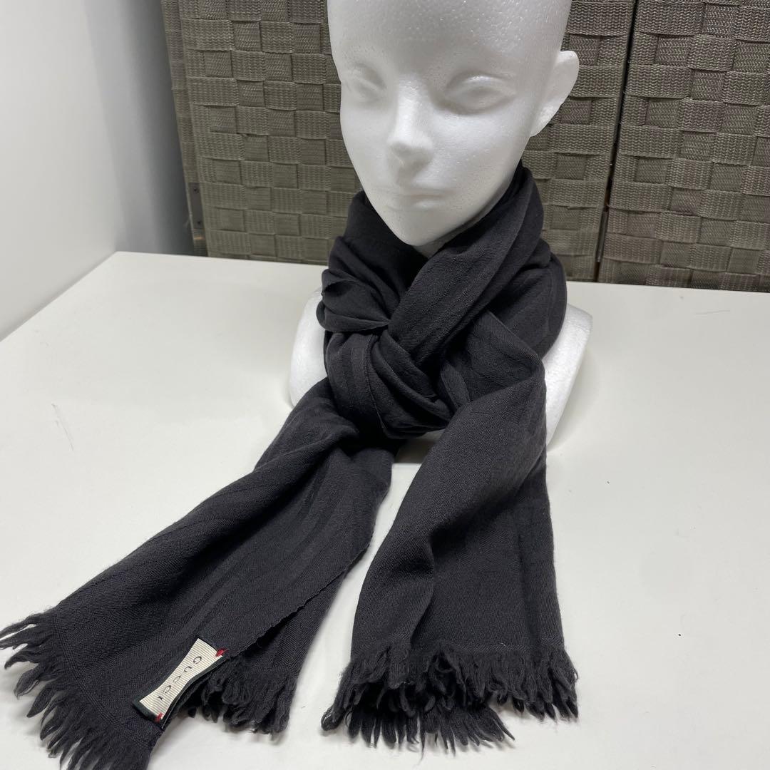 古*割様 GUCCI ブラック　マフラー フリンジ付き