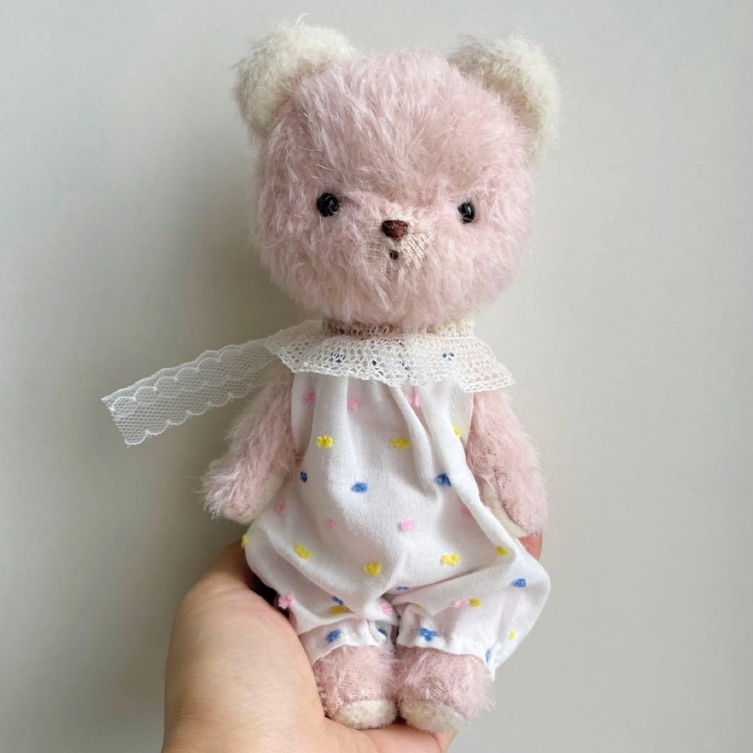 驚く妹くま ぬいぐるみ ハンドメイド 海外作家様 テディベア ピンク 部屋飾り