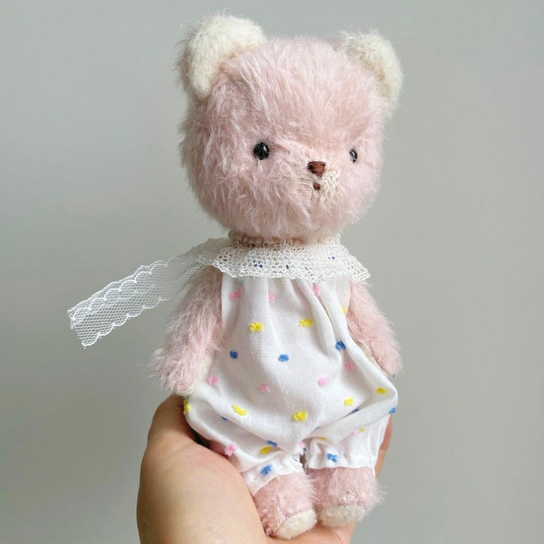 驚く妹くま ぬいぐるみ ハンドメイド 海外作家様 テディベア ピンク 部屋飾り