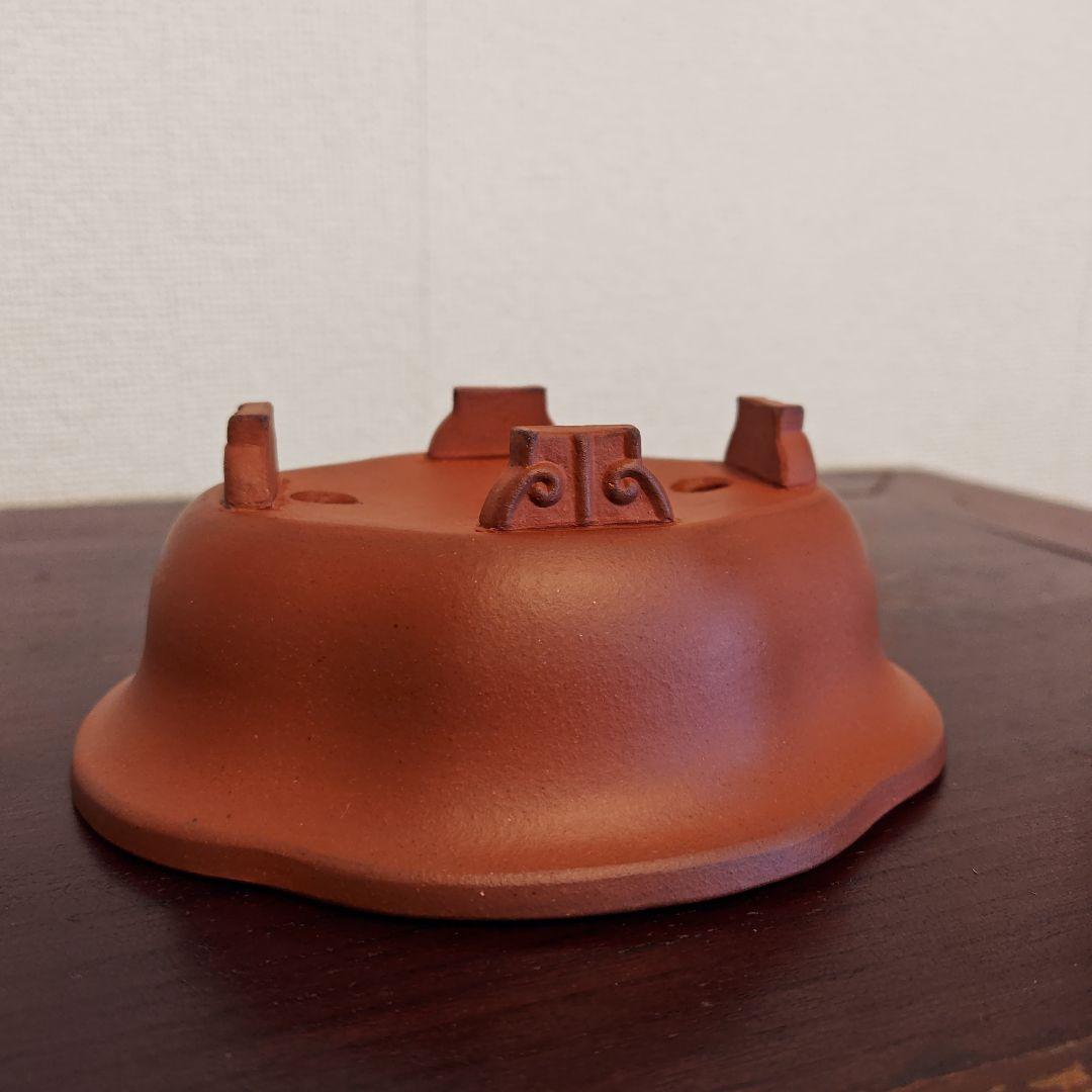 壱興　紅泥外縁雲足木瓜鉢