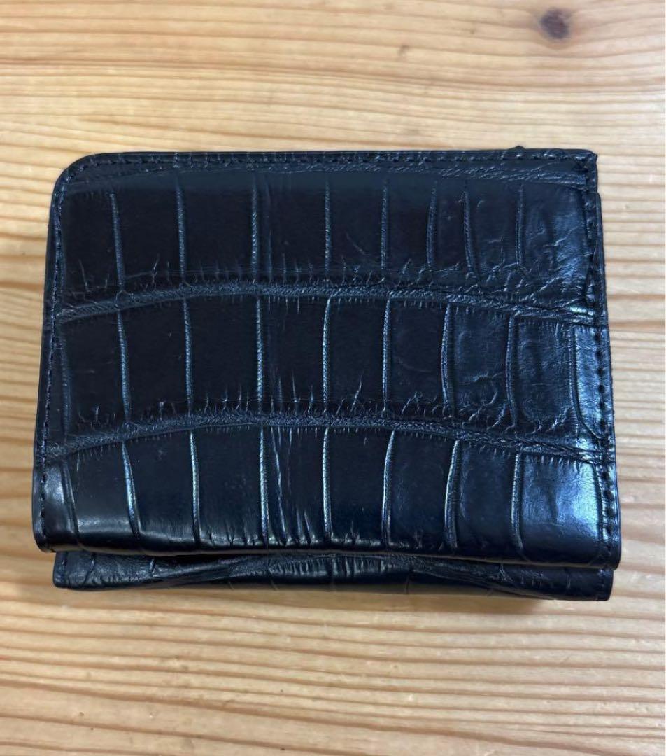 新品 本革 クロコダイルレザー 二つ折り財布 ブラック